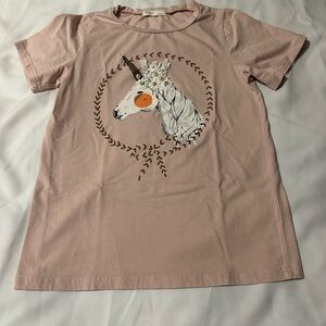 Mango Light Pink Unicorn Graphic Tee size small short sleeve